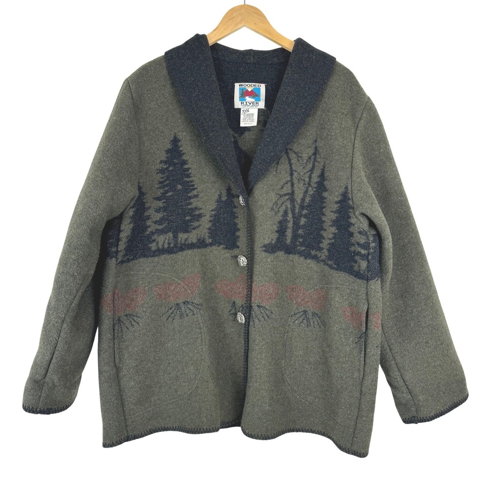 VTG! Wooded River Clothing Company L Wool Blend Western Moose Print Jacket USA - Picture 1 of 16